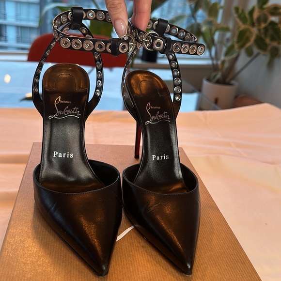 Louboutin black heels with strap and silver metal detail - Picture 8 of 8